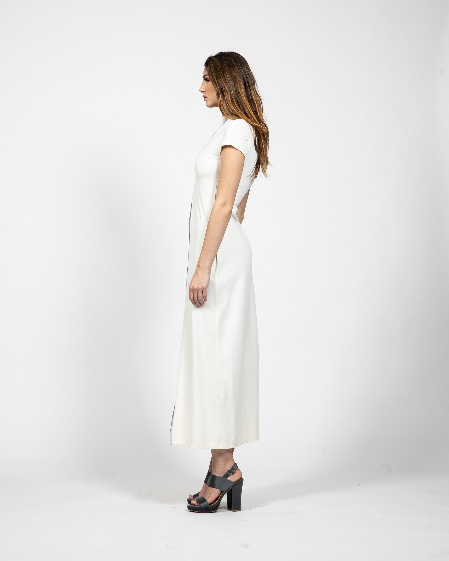 White V - Neck Long Pant Dress - Side View - Samuel Vartan