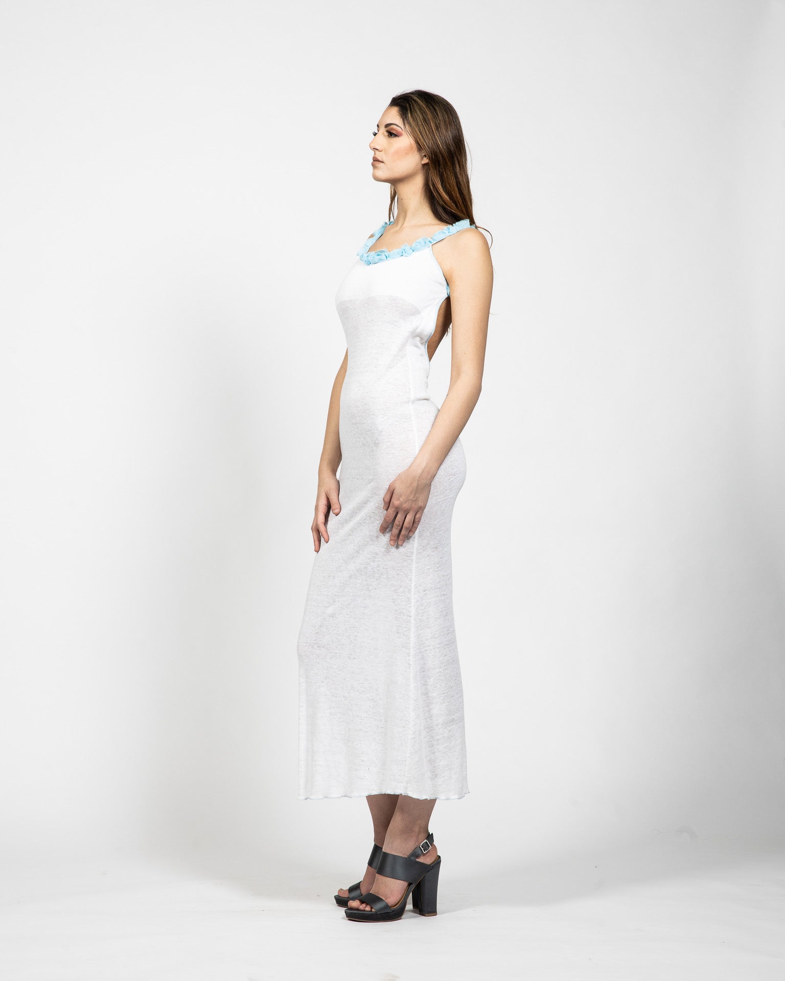 Long White Linen Dress - Side View - Samuel Vartan