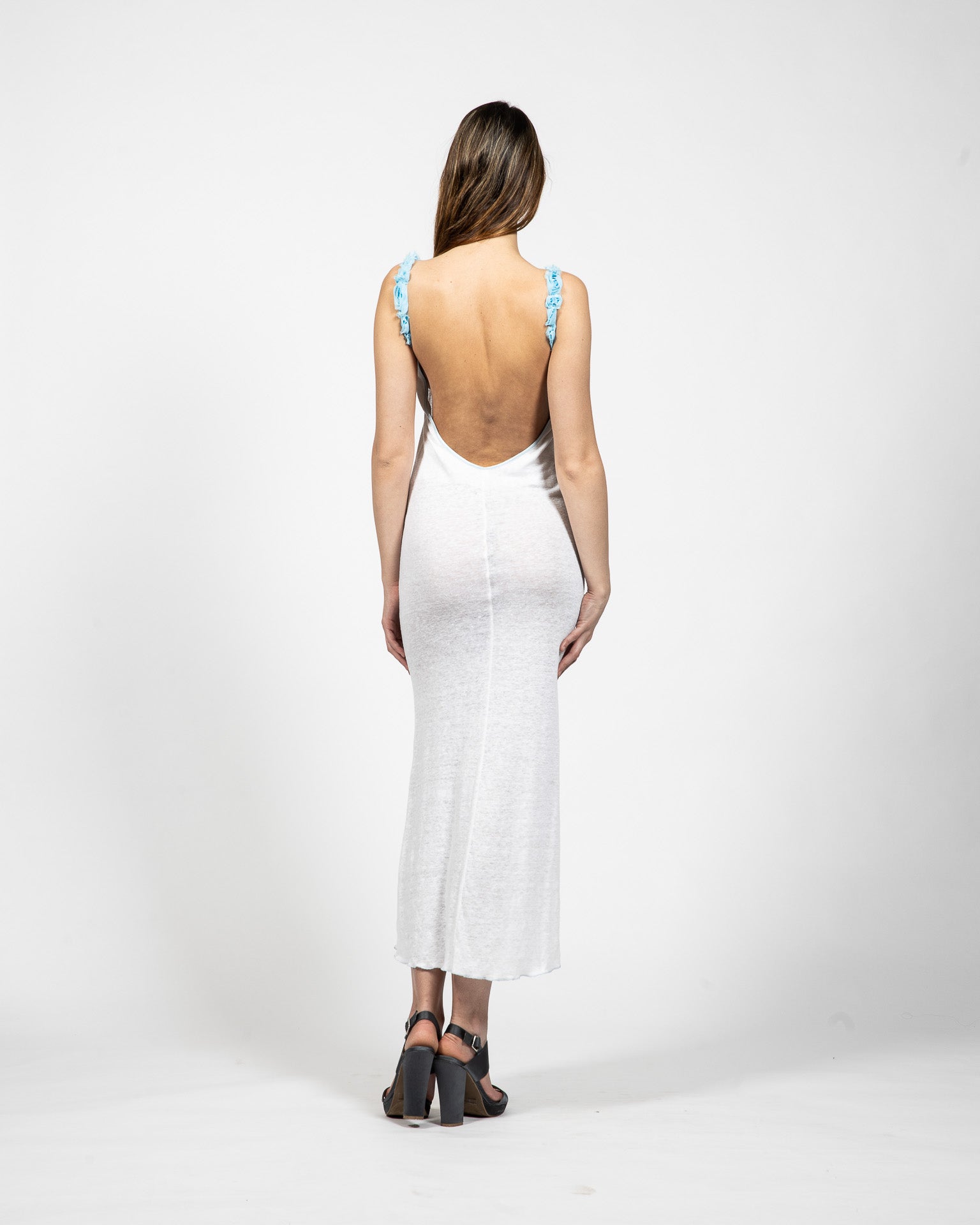 Long White Linen Dress - Back View - Samuel Vartan