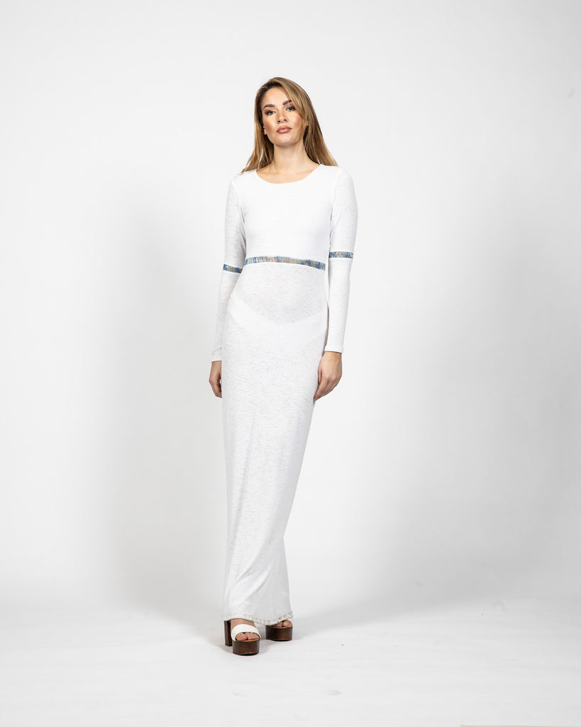 Long White Dress With Long Sleeves - Front alt View - Samuel Vartan