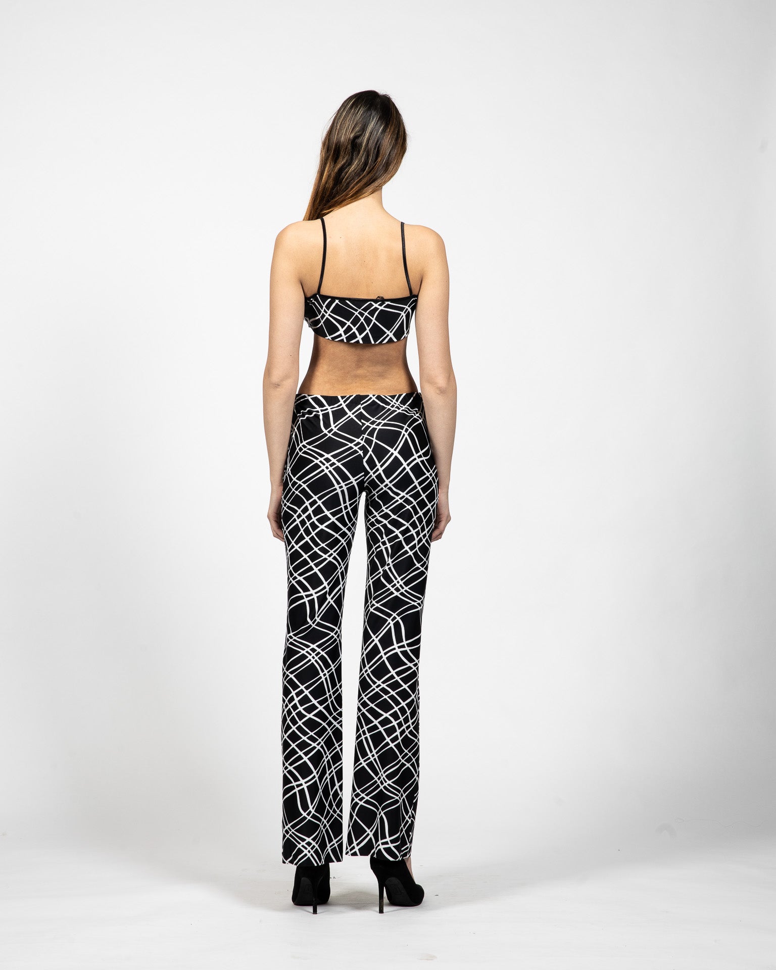 Printed Cropped Bra Top, Shorts And Pants With Waist Bands - Back View - Samuel Vartan