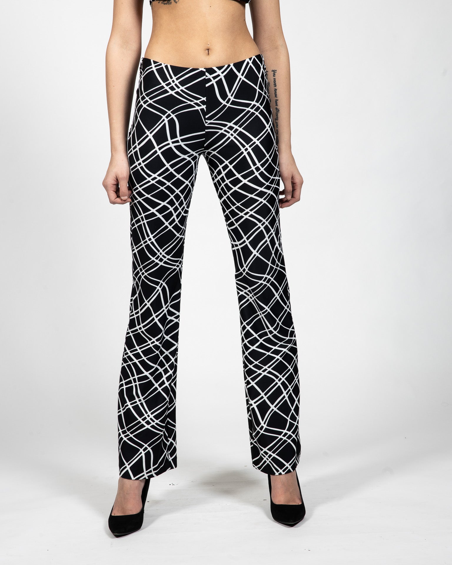 Printed Cropped Bra Top, Shorts And Pants With Waist Bands - Front View of Pants - Samuel Vartan