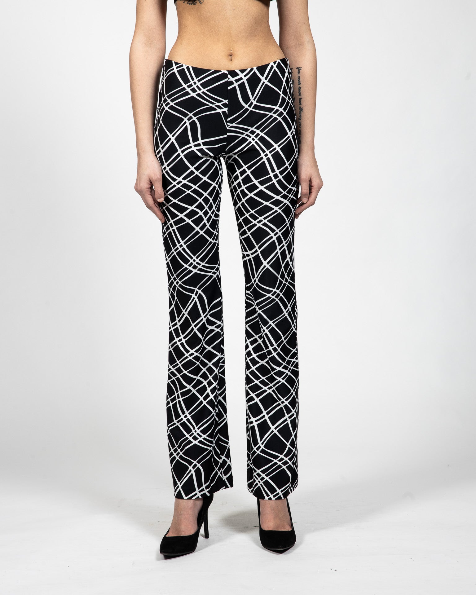 Printed Cropped Bra Top, Shorts And Pants With Waist Bands - Front View of Pants - Samuel Vartan