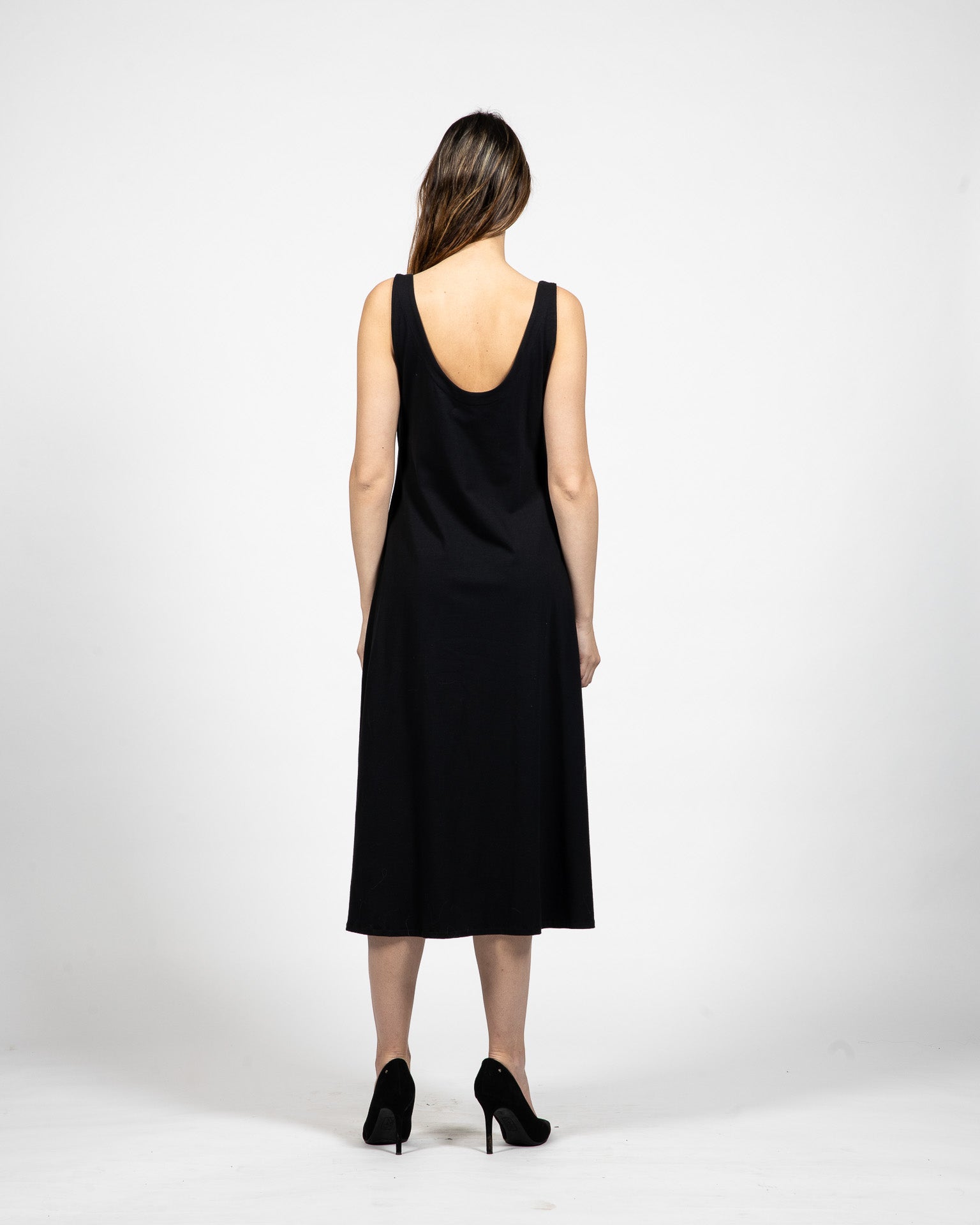 Deep V – Neckline Buttoned Black Dress - Back View - Samuel Vartan