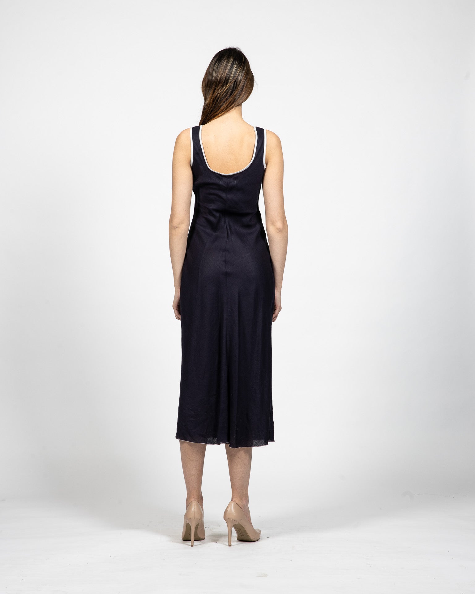 Scoop Neck Linen Dress - Back View - Samuel Vartan