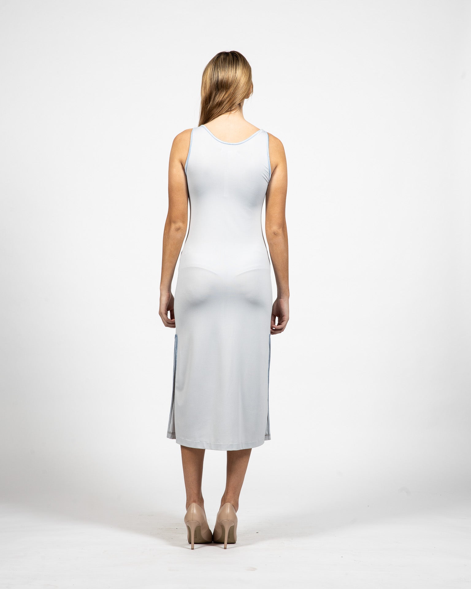 V - Neck Grey Dress - Back View - Samuel Vartan