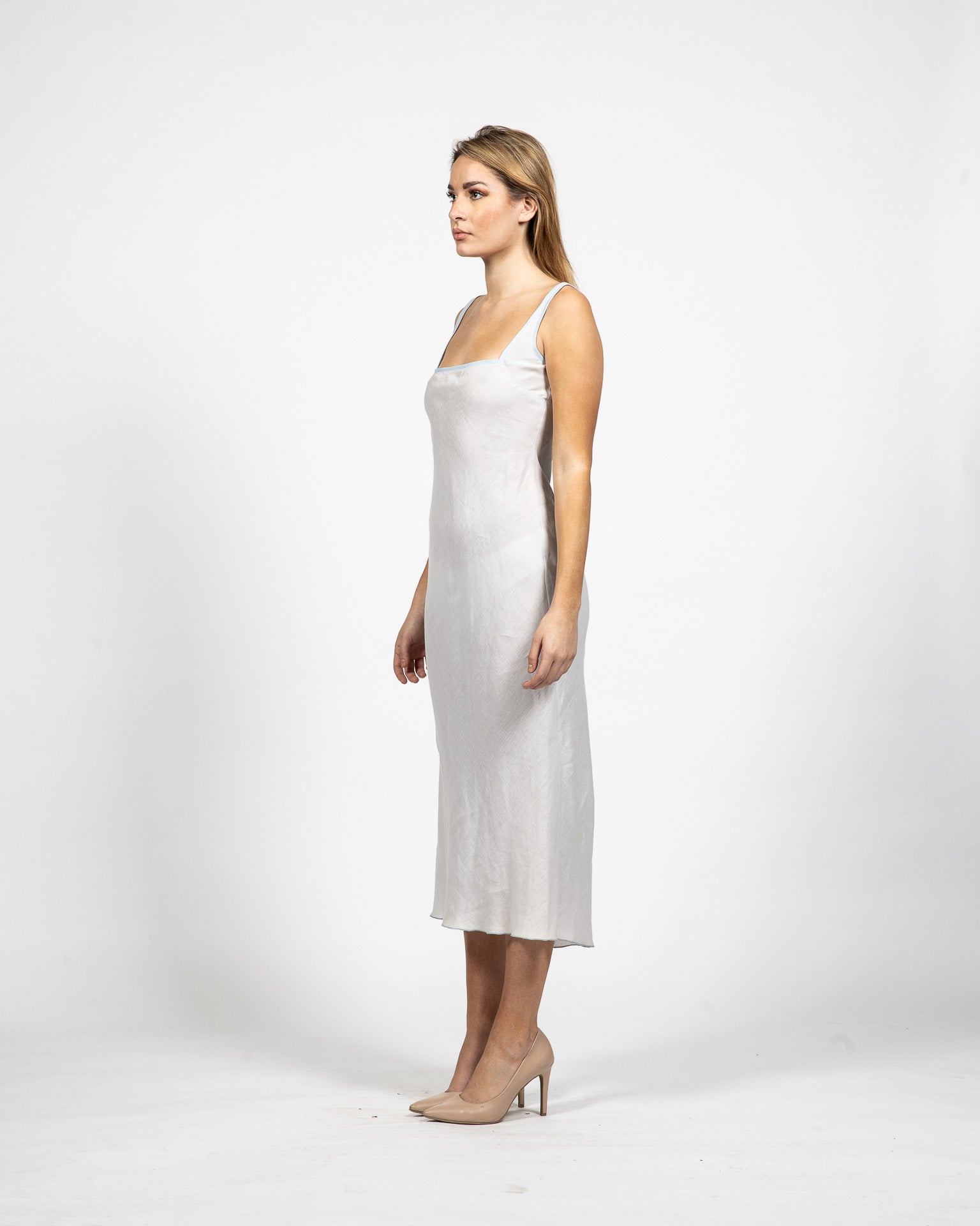 Square Grey Linen Dress - Side View - Samuel Vartan