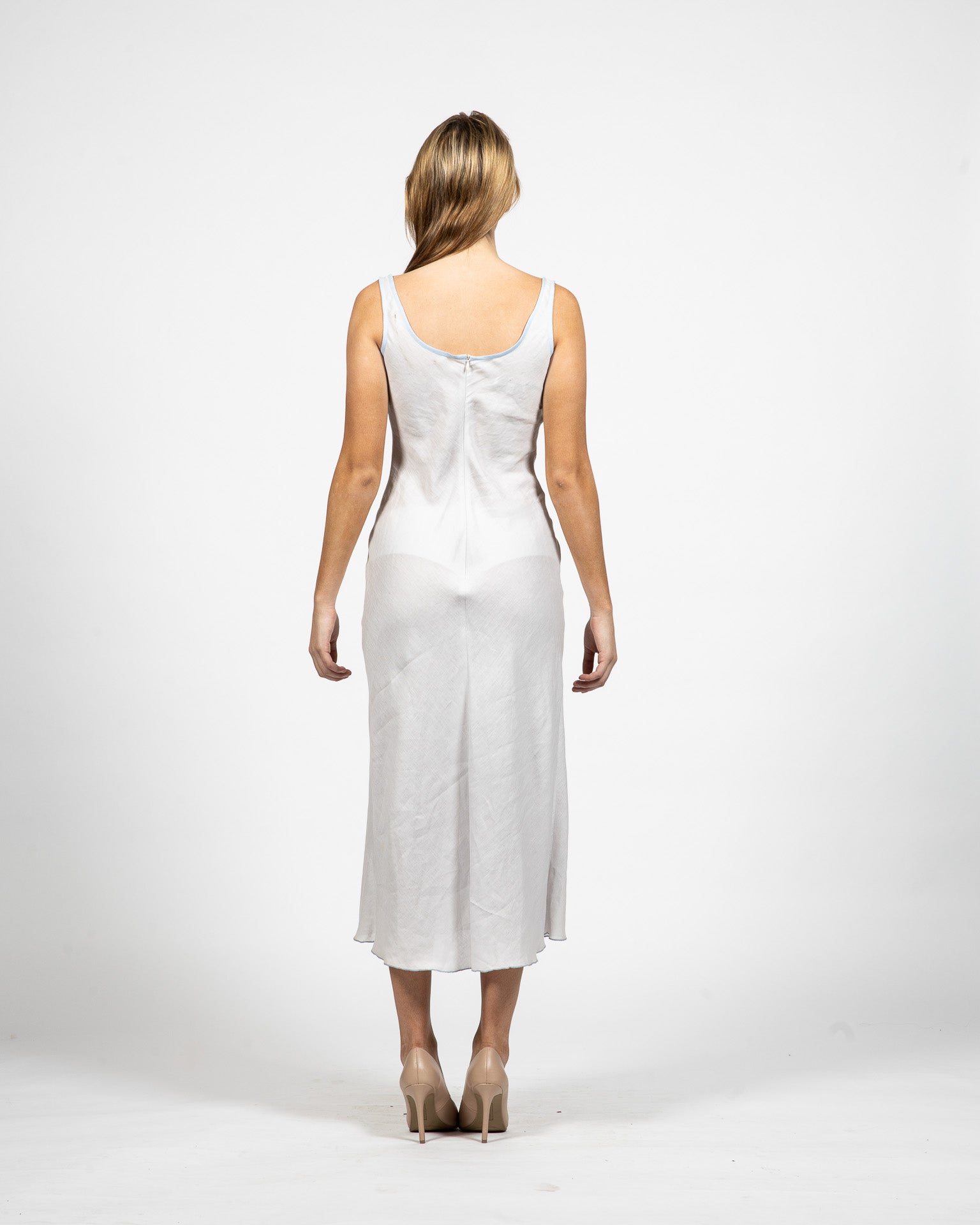 Square Grey Linen Dress - Back View - Samuel Vartan